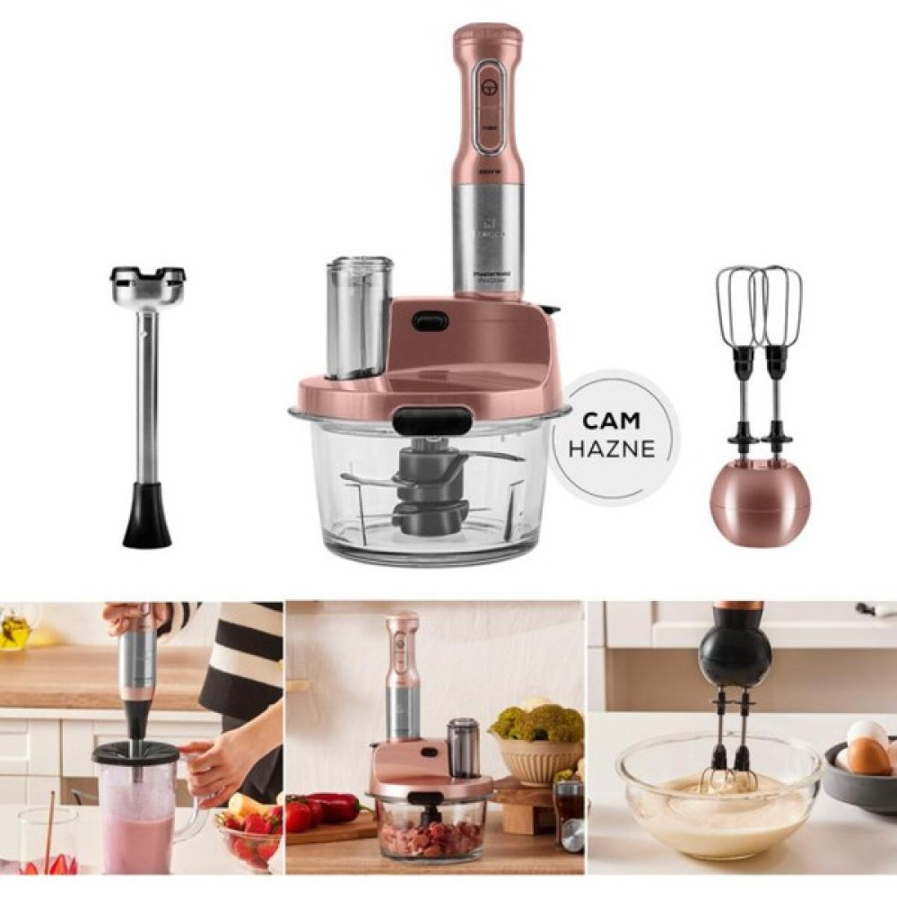 Karaca 8 In 1 Mastermaid Prosteel Cam Hazneli 6 Bıçaklı Uzun Blender Ayaklı Mutfak Robotu 2500 W - Pembe Doğrayıcılar / Rondolar Fiyatı
