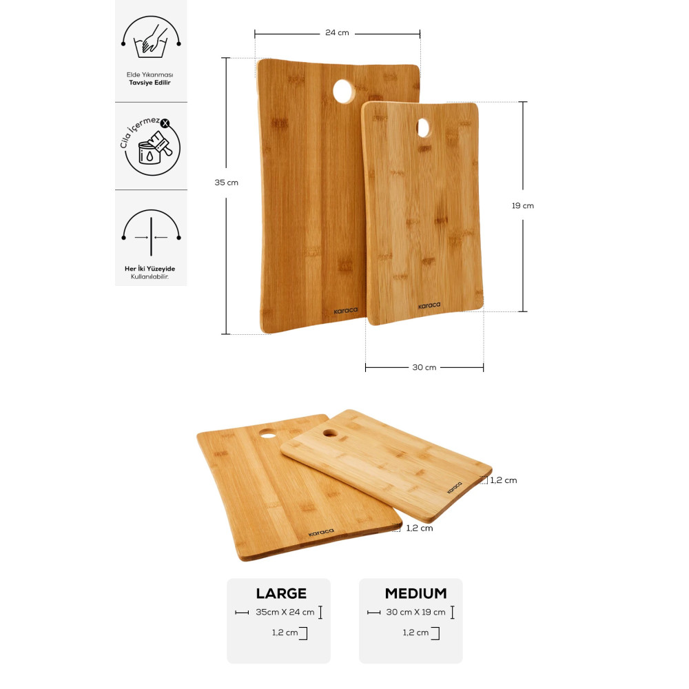 Karaca Bamboo 2li Bambu Kesme Tahtası 30/35 Cm Kesme Tahtaları / Kesim Tablaları Fiyatı