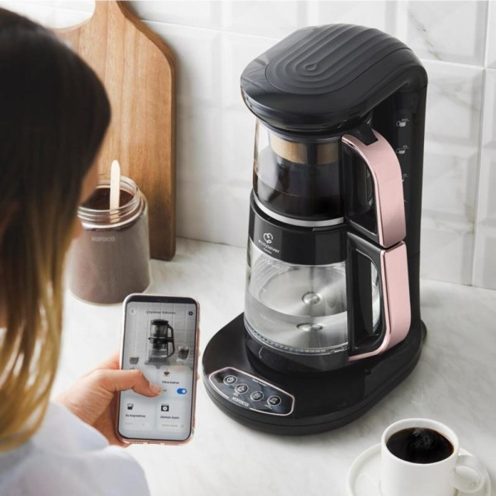 Karaca Çaysever Robotea Wi-Fi Li 3 In 1 Konuşan Otomatik Cam Çay Makinesi Su Isıtıcı Filtre Kahve Mk - Pembe Çay Makineleri Fiyatı
