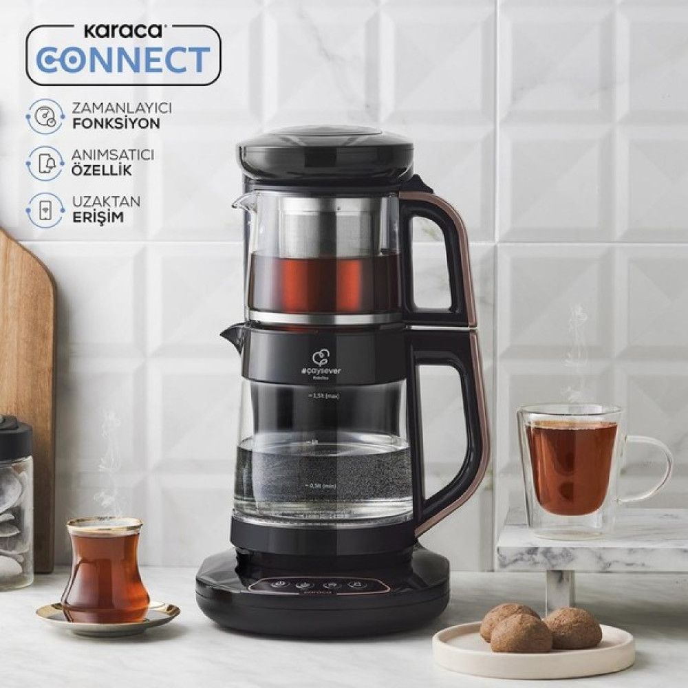 Karaca Çaysever Wi-Fi Connect 3 In 1 Konuşan Otomatik Cam Çay Makinesi ve Filtre Kahve Makinesi - Yeni Seri - Rose Gold Çay Makineleri Fiyatı