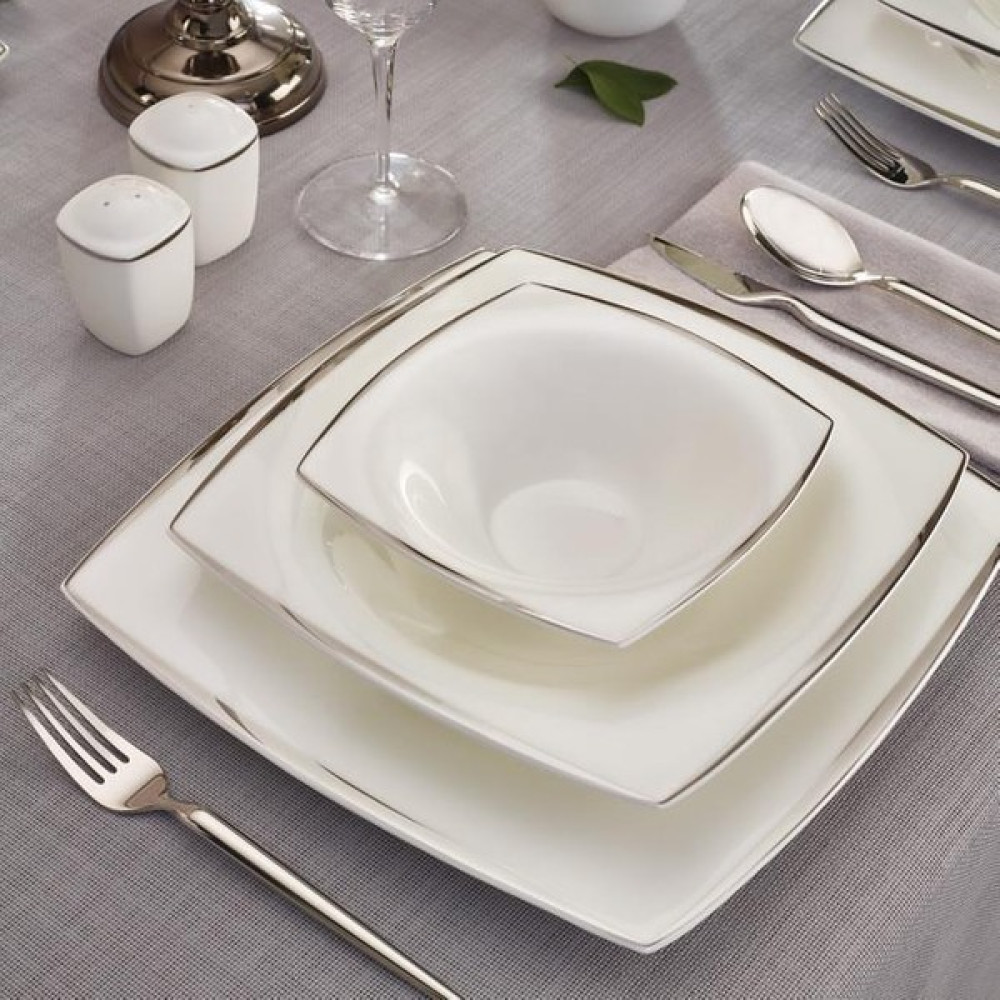 Karaca Fine Pearl 62 Parça Yemek Takımı Kare Agate Platin Yemek Takımı Fiyatı