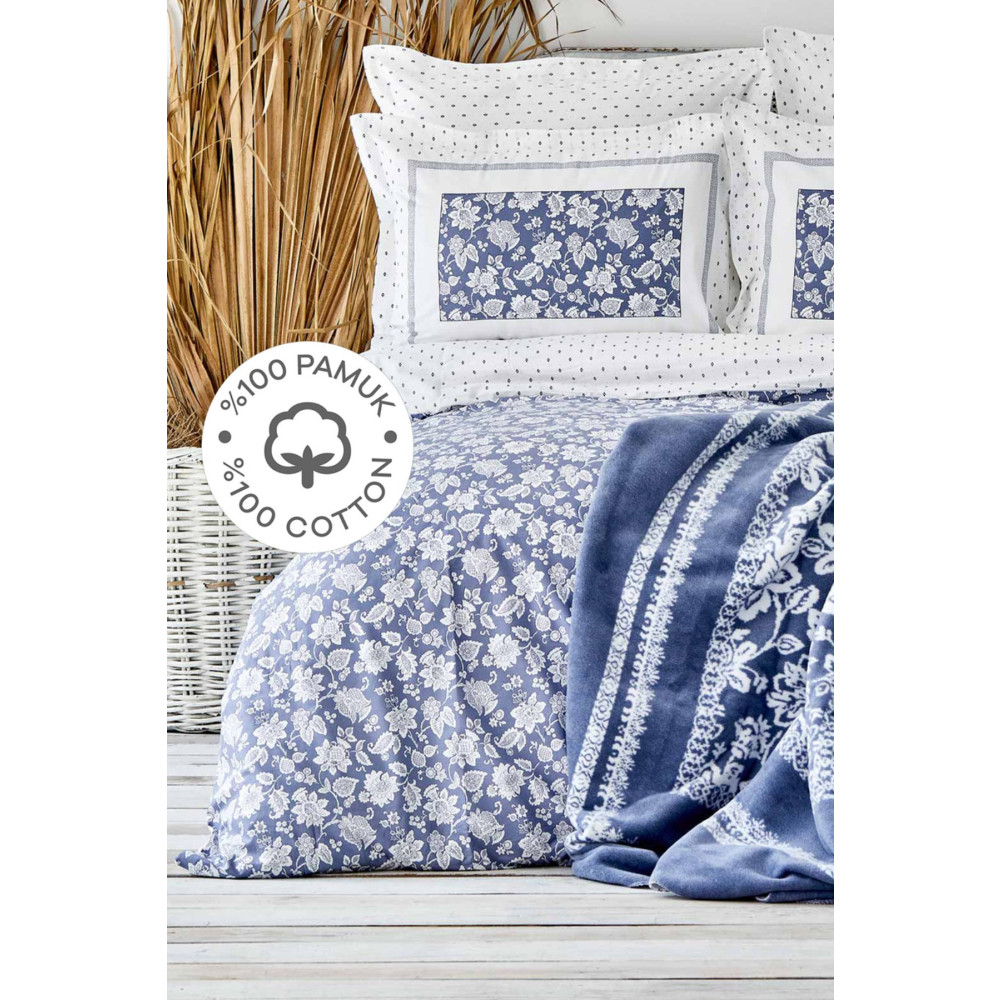 Karaca Home Celerina Mavi %100 Pamuk Çift Kişilik Fitted Nevresim Takımı Nevresim Takımı Fiyatı