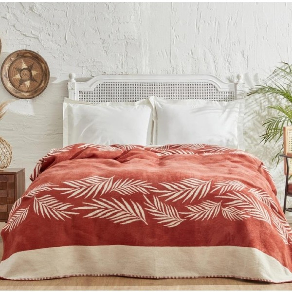Karaca Home Leaf Terracota Tek Kişilik Pamuk Battaniye - Terakota - 150 x 200 cm Battaniye Fiyatı