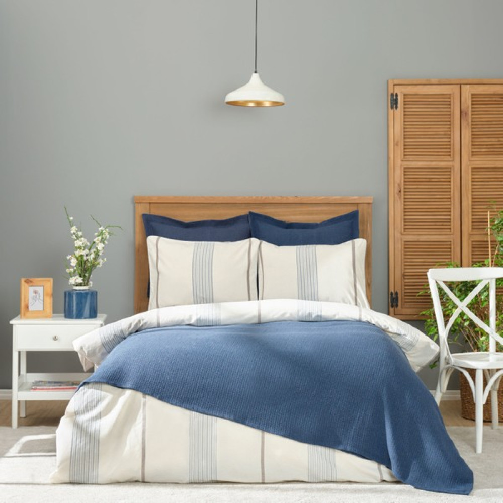 Karaca Home Palermo Indigo Tek Kişilik Ipliği Boyalı Nevresim Yataka Örtüsü Set - 160 x 220 cm - İndigo Yatak Örtüsü Fiyatı