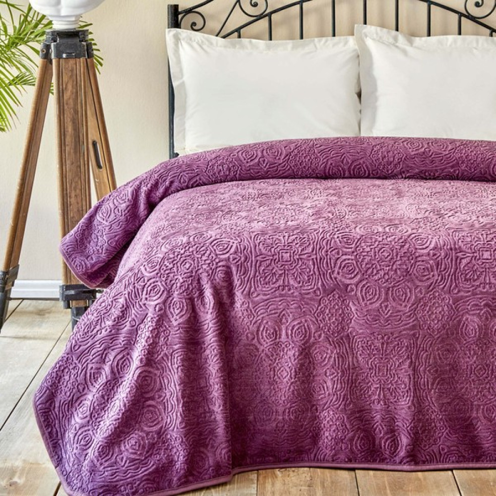 Karaca Home Scala Mürdüm Çift Kişilik Embosy Battaniye - Mor - 200 x 220 cm Battaniye Fiyatı