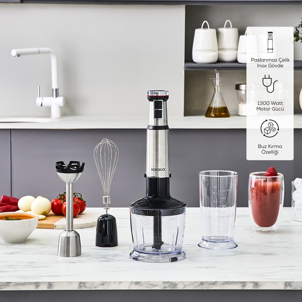 Karaca Inox Quick Mix Hız Ayarlı 1300W El Blender Set - 9637B - Gri Blenderler Fiyatı