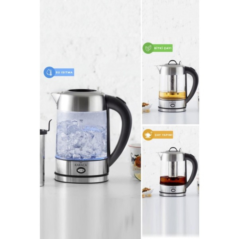 Karaca LED Işıklı Kettle Cam Bitki Çayı Makinesi / Su Isıtıcı Inox 2202 Su Isıtıcıları / Kettle Fiyatı