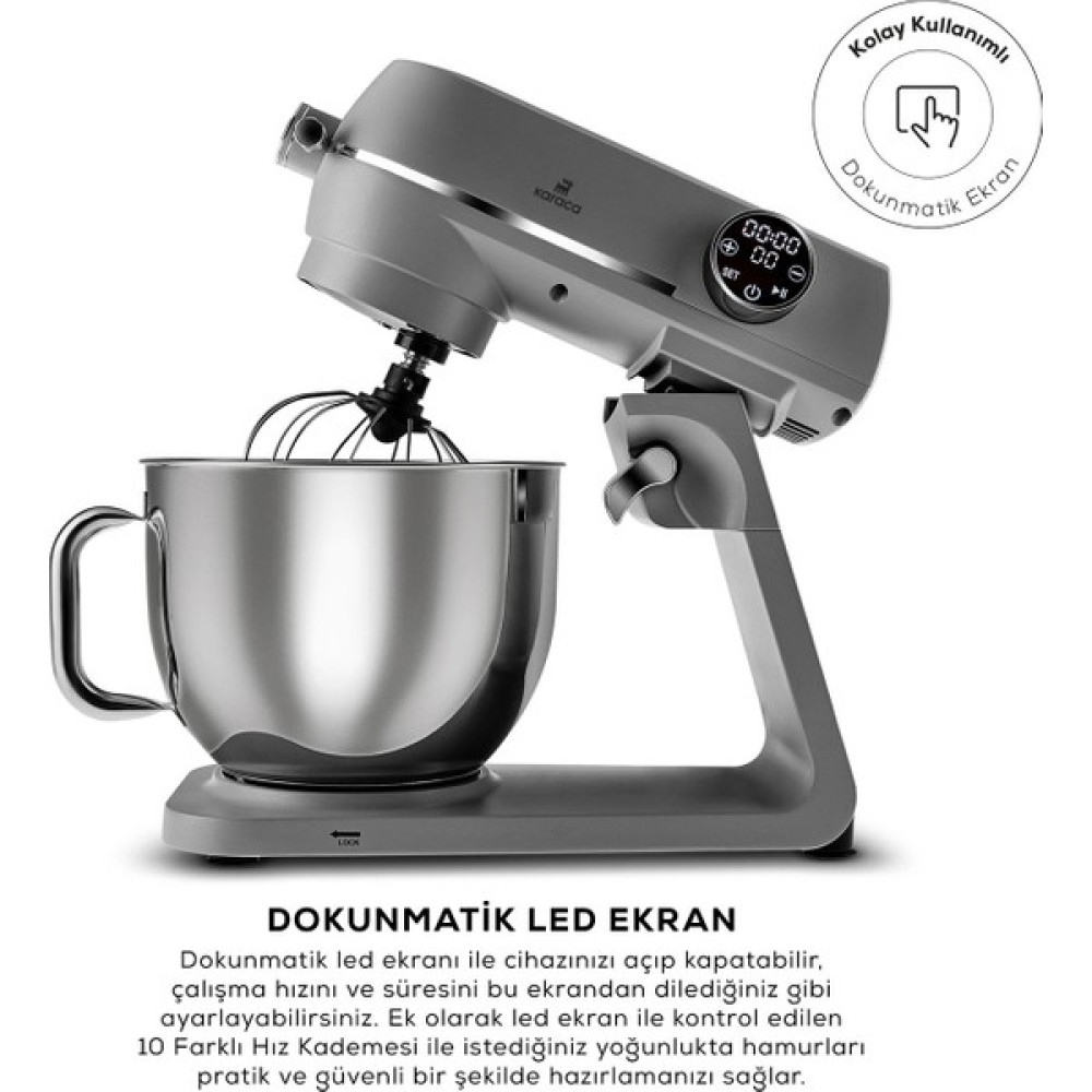 Karaca Multichef Artisan Digital Ekran 7 Litre Döküm Stand Mikser Antrasit 1800W - Gri Mikserler Fiyatı