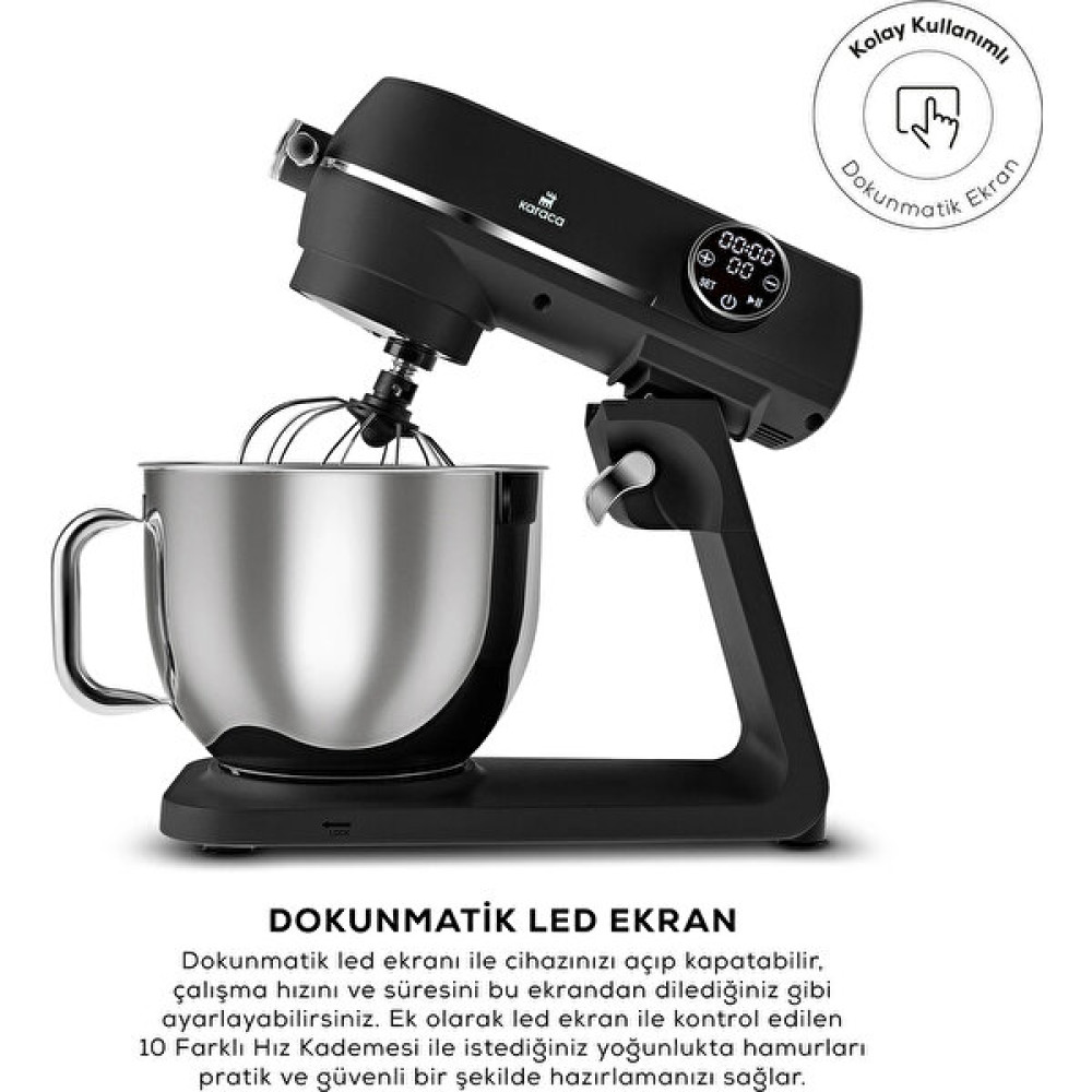 Karaca Multichef Artisan Digital Ekran 7 Litre Döküm Stand Mikser Siyah 1800W Mikserler Fiyatı