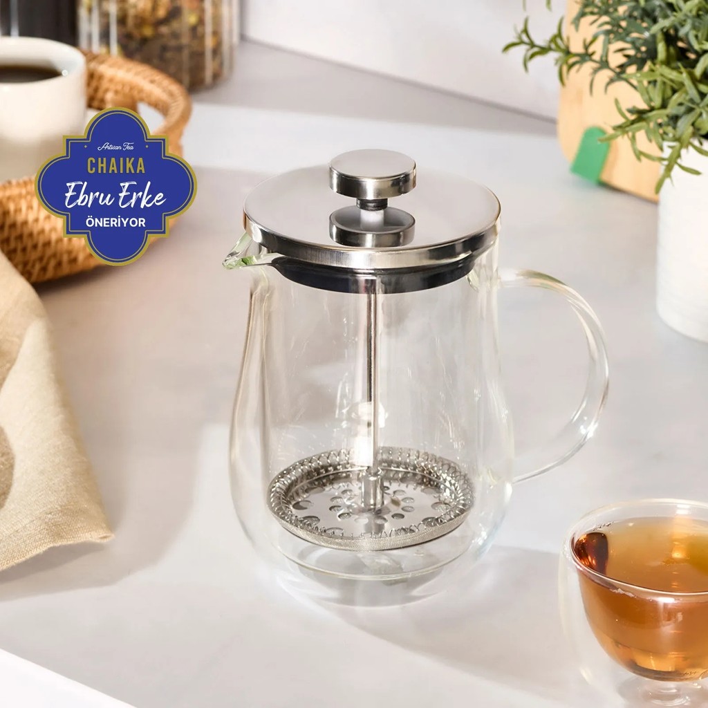 Karaca Pia Kiku Bitki Çayı ve Filtre Kahve Demliği Çift Cidarlı French Press 600 ml - Şeffaf French Press Fiyatı