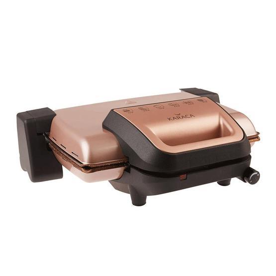 Karaca Rosegold Granit 1800 W 6 Adet Pişirme Kapasiteli Teflon Çıkarılabilir Plakalı Izgara ve Tost Makinesi