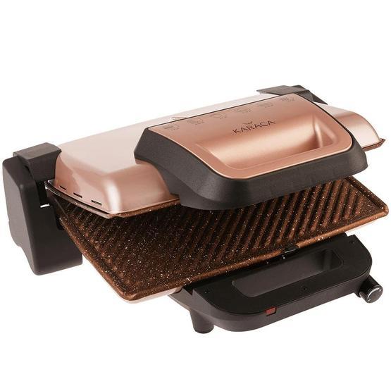 Karaca Rosegold Granit 1800 W 6 Adet Pişirme Kapasiteli Teflon Çıkarılabilir Plakalı Izgara ve Tost Makinesi