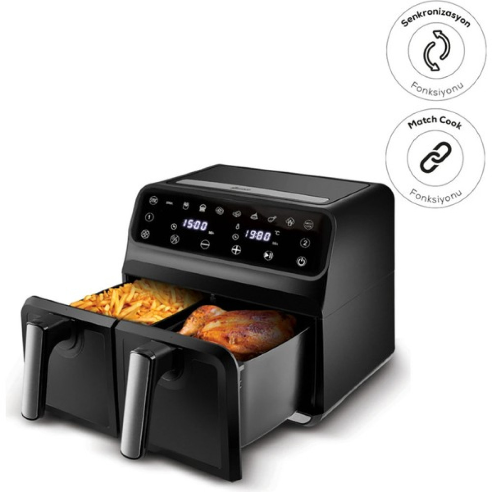 Karaca Xxxl 4+4 Litre Zamanlayıcılı Airfryer 1700W 360 Derece Hava Sirkülasyonu Teknolojisi 7 Pişirme Modu Sesli Uyarı Sistemi Yanmaz Yapışmaz Hazne Otomatik Kapanma - Siyah Oto Boyaları Fiyatı