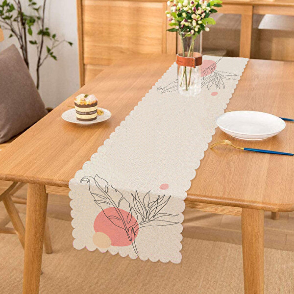 Karakalem Yaprak Çizimli Özel Tasarım Dekoratif Runner - Renkli - 40 x 140 cm Masa Örtüsü Fiyatı