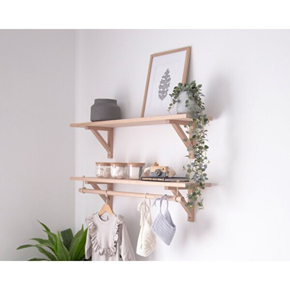 Karaköse Ahşap 2'li Montessori Halatlı Askılı Ahşap Dekoratif Duvar Rafı Kitaplık 75 cm - Naturel Ahşap Kitaplık - Duvar Rafı & CD / DVD Rafı Fiyatı