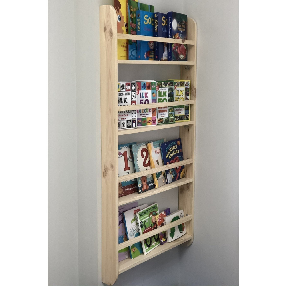 Karaköse Ahşap Montessori Kitaplık Çocuk Odası Eğitici Kitaplık Bebek Odası Montessori Ahşap Duvar Rafı 60 cm Beden Bebek-Çocuk Odası Fiyatı