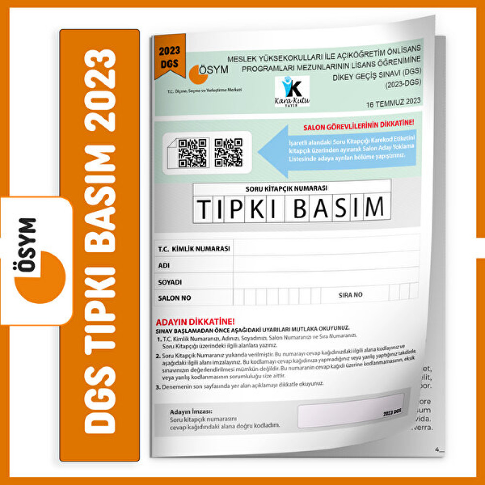 Karakutu Yayınları 2023 Dgs Sayısal-Sözel Ösym Çıkmış Soru Tıpkı Basım Türkiye Geneli D.çözümlü Deneme Sınavı Kitapçığı DGS Fiyatı