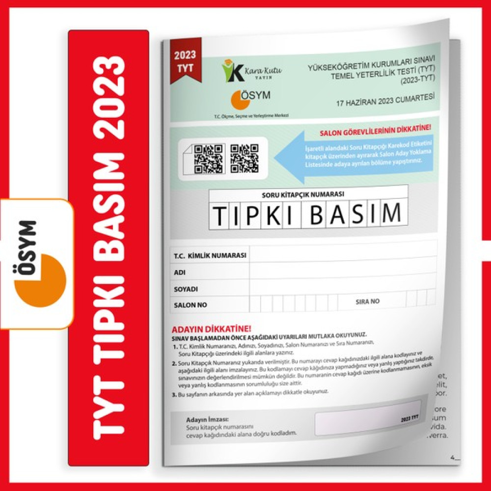 Karakutu Yayınları 2023 Yks-Tyt (Say-Tm-Söz) Ösym Birebir Tıpkı Basım Türkiye Geneli Çözümlü Çıkmış Soru Kitapçığı Temel Yeterlilik Testi (TYT) Fiyatı
