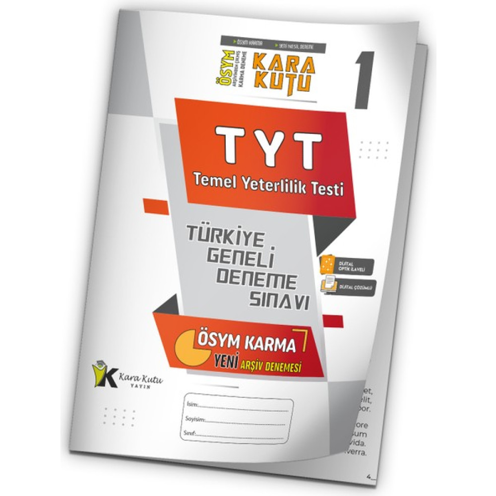 Karakutu Yayınları 2024 TYT Ösym Arşivi Karma Kara Kutu Çıkmış Soru Türkiye Geneli D. Çözümlü Deneme 10/1.kitapçık Temel Yeterlilik Testi (TYT) Fiyatı