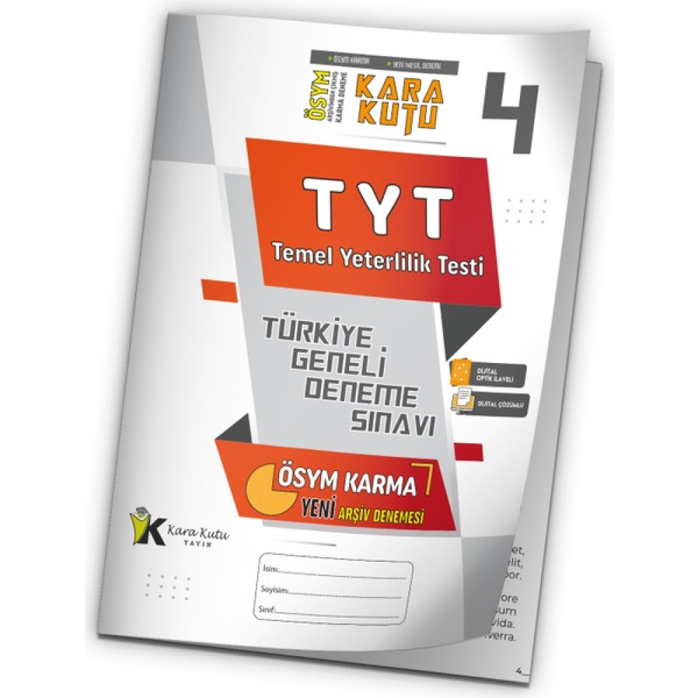 Karakutu Yayınları 2024 TYT Ösym Arşivi Karma Kara Kutu Çıkmış Soru Türkiye Geneli D. Çözümlü Deneme 10/4.kitapçık Temel Yeterlilik Testi (TYT) Fiyatı