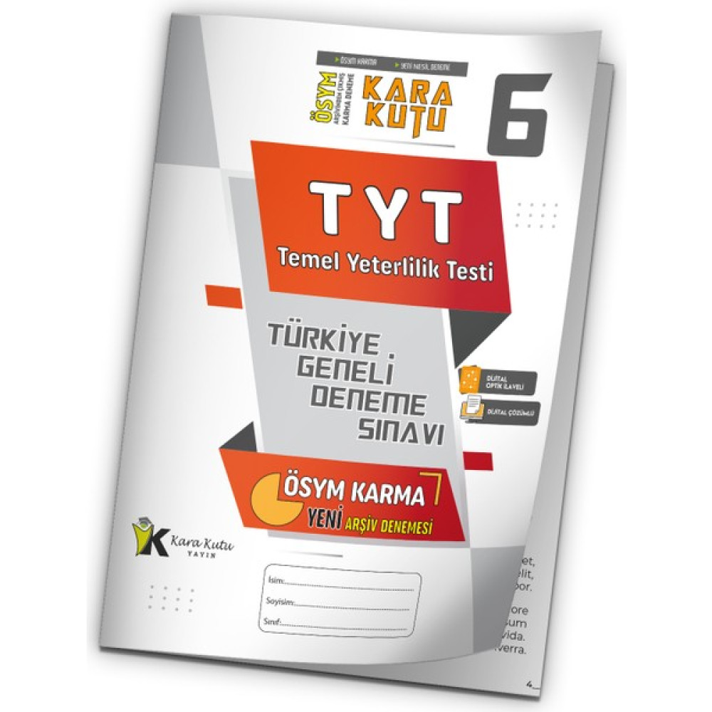 Karakutu Yayınları 2024 TYT Ösym Arşivi Karma Kara Kutu Çıkmış Soru Türkiye Geneli D. Çözümlü Deneme 10/6.kitapçık Temel Yeterlilik Testi (TYT) Fiyatı