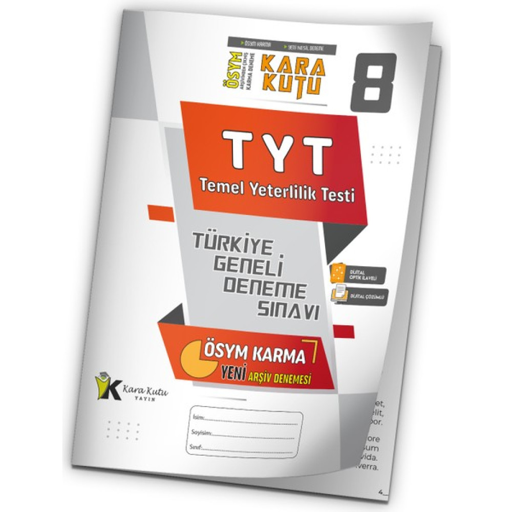 Karakutu Yayınları 2024 TYT Ösym Arşivi Karma Kara Kutu Çıkmış Soru Türkiye Geneli D. Çözümlü Deneme 10/8.kitapçık Temel Yeterlilik Testi (TYT) Fiyatı