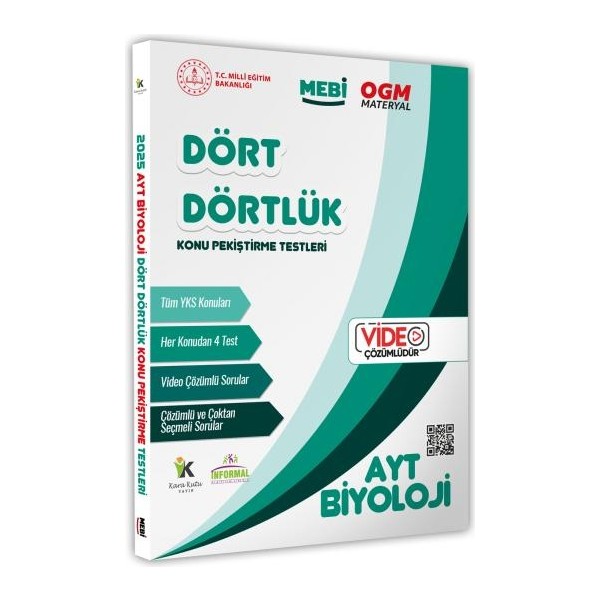 Karakutu Yayınları 2025 Yks-Ayt Mebi-Ogm Dört Dörtlük Biyojoloji Pekiştirme Testi A4 Renkli Soru Bankası Video Çözümlü Diğer Fiyatı
