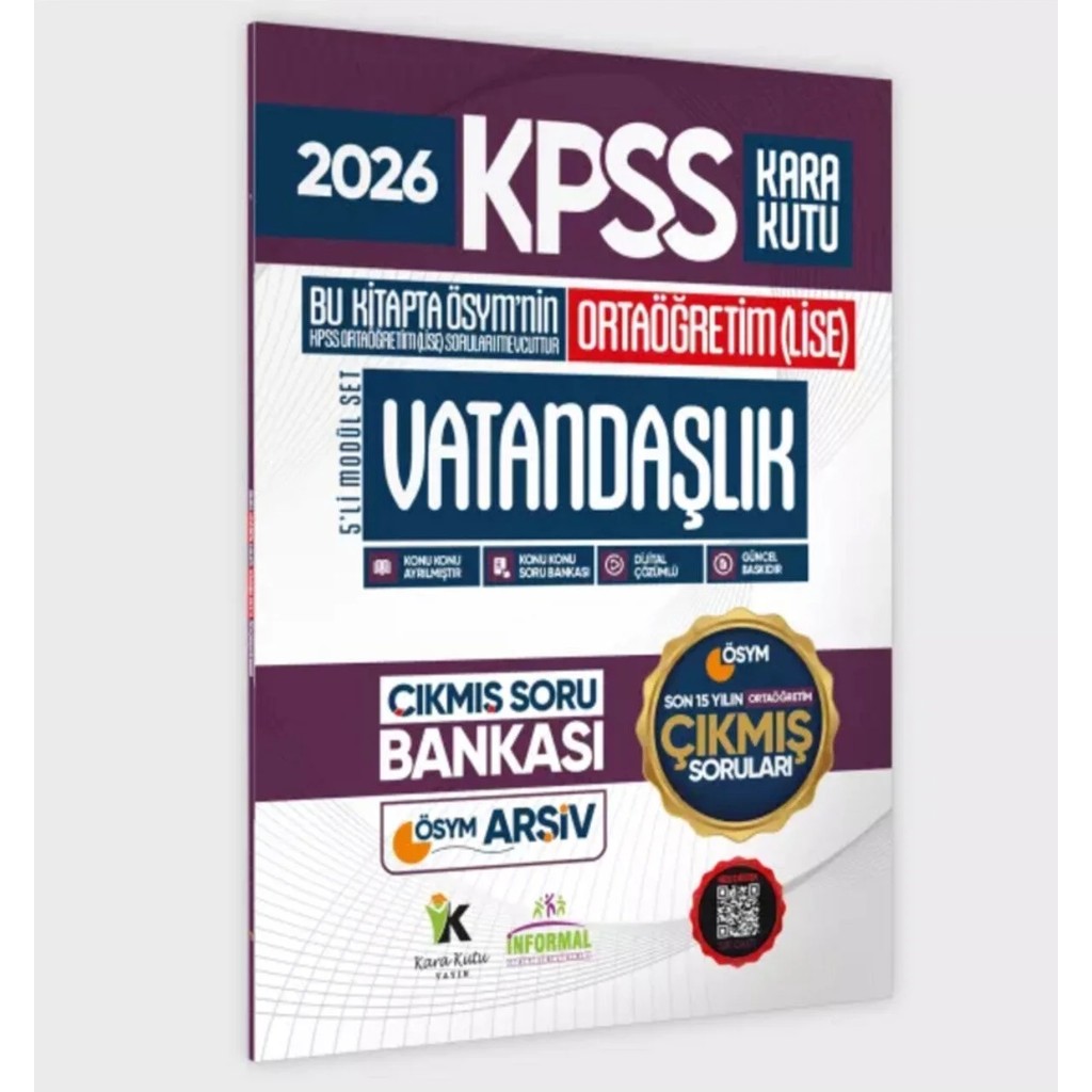 Karakutu Yayınları 2026 Fullortaöğretim Kpss Vatandaşlık Kara Kutu Ösym Çıkmış Soru Bankası Son 15 Yıl(Sadece Lise) Diğer Fiyatı