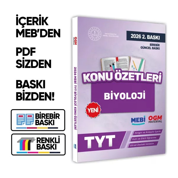 Karakutu Yayınları 2026 YKS-TYT MEBİ-OGM Biyoloji Pratik Konu Özet Kitabı RENKLİ A4 Boyut Görsel Destekli BASKI ÜCRETİ Temel Yeterlilik Testi (TYT) Fiyatı