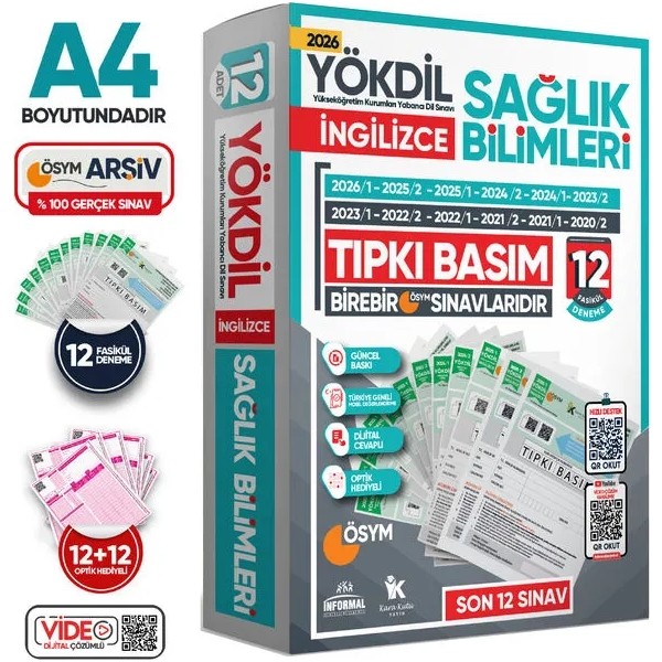 Karakutu Yayınları 2026 YÖKDİL İngilizce SAĞLIK BİLİMLERİ ÖSYM Çıkmış Soru Tıpkı Basım Paket Deneme 12li Türkiye Geneli YDS Fiyatı