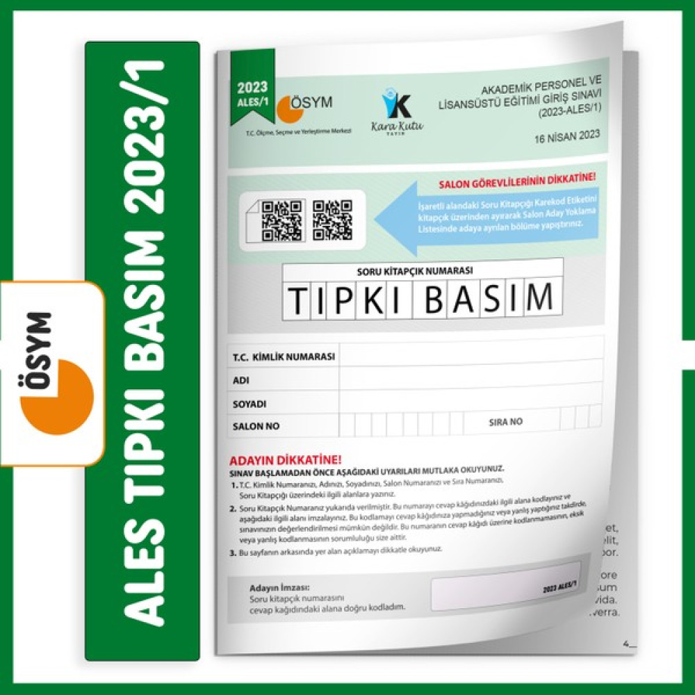 Karakutu Yayınları ALES 2023/1 Nisan ÖSYM Tıpkı Basım Çıkmış Soru Türkiye Geneli Dijital Çözümlü Deneme Kitapçığı Karakutu Yayınları ALES Fiyatı