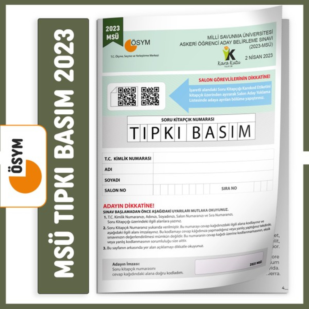 Karakutu Yayınları Msü 2023 Ösym Tıpkı Basım Türkiye Geneli Dijital Çözümlü Çıkmış Soru Kitapçığı Temel Yeterlilik Testi (TYT) Fiyatı