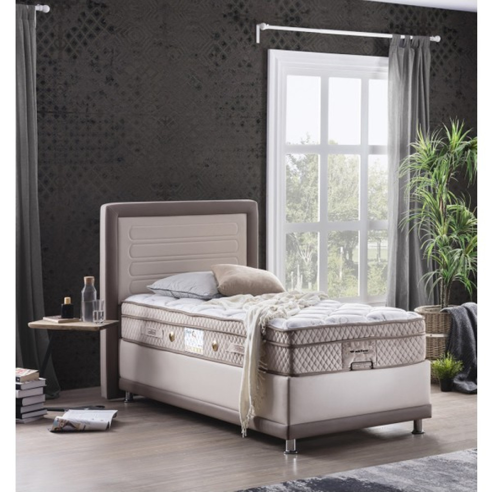 Karamel Tek Kişilik Baza Ve Başlık Yataksız - 120 x 200 cm - Krem Baza Fiyatı