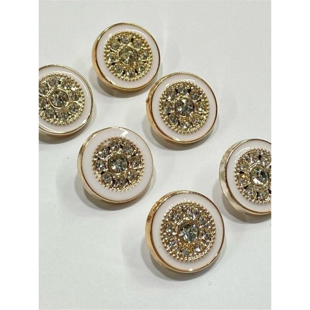 Karan Tuhafiye Taşlı Düğme /beyaz Mineli Gold (Metalize)/ 6 Lı Set / 2,2 cm - Beyaz Oyun & Hobi Fiyatı