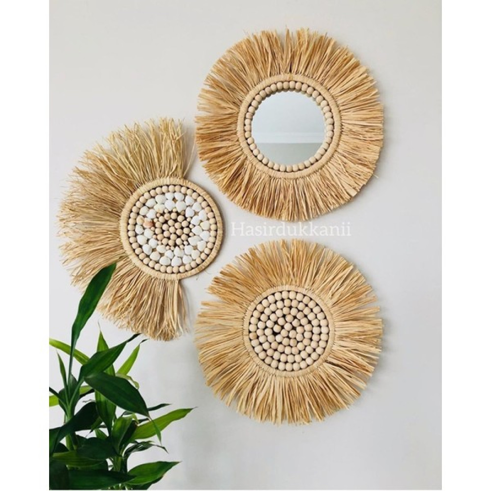 Kara.shome Rafya Boncuklu Yelpaze Boncuklu 3lü Set - 48 cm - Naturel Ev & Dekorasyon Aksesuarları Fiyatı