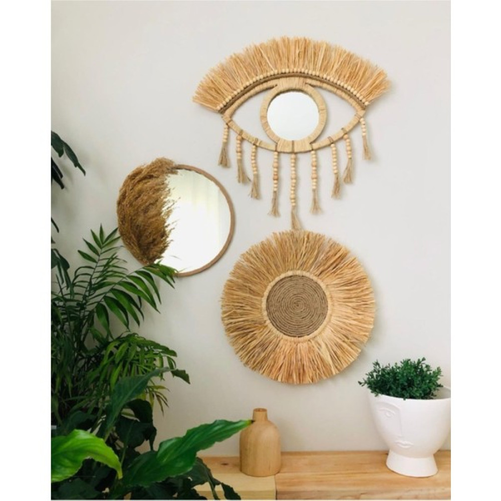 Kara.shome Rafya Halatlı Pampas AYNA3LÜ Set - Naturel - 45 Ev & Dekorasyon Aksesuarları Fiyatı