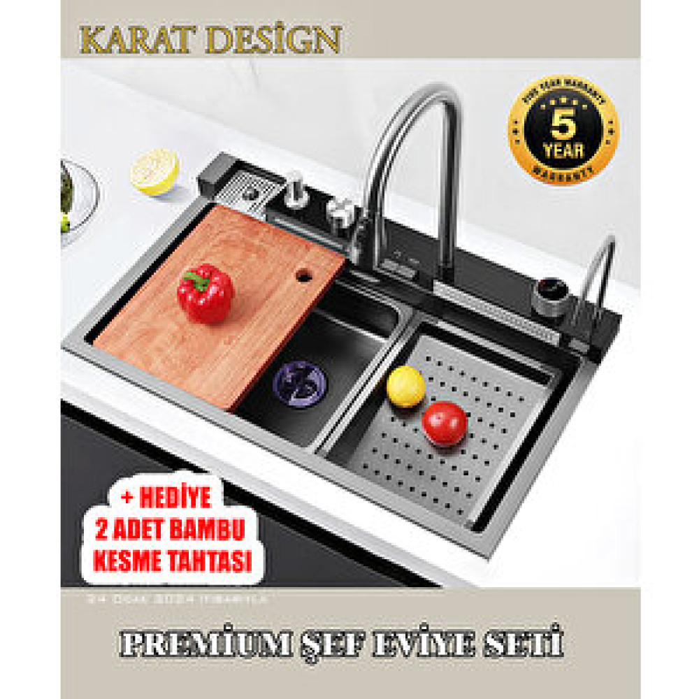 Karat Design Premium Şef 2023 Dijital Eviye Seti Honeycomb Teknolojik Antrasit 7 Fonksiyon Full 75x46cm Vitrifiye Fiyatı