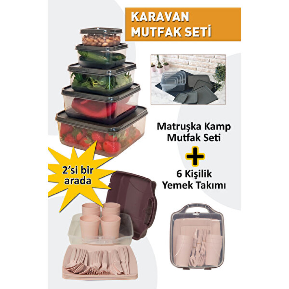 Karavan Mutfak Malzemeleri Seti 6 Kişilik Yemek Seti ve 5'li Çok Amaçlı Kamp Saklama Kabı Takımı Kamp Mutfağı Fiyatı