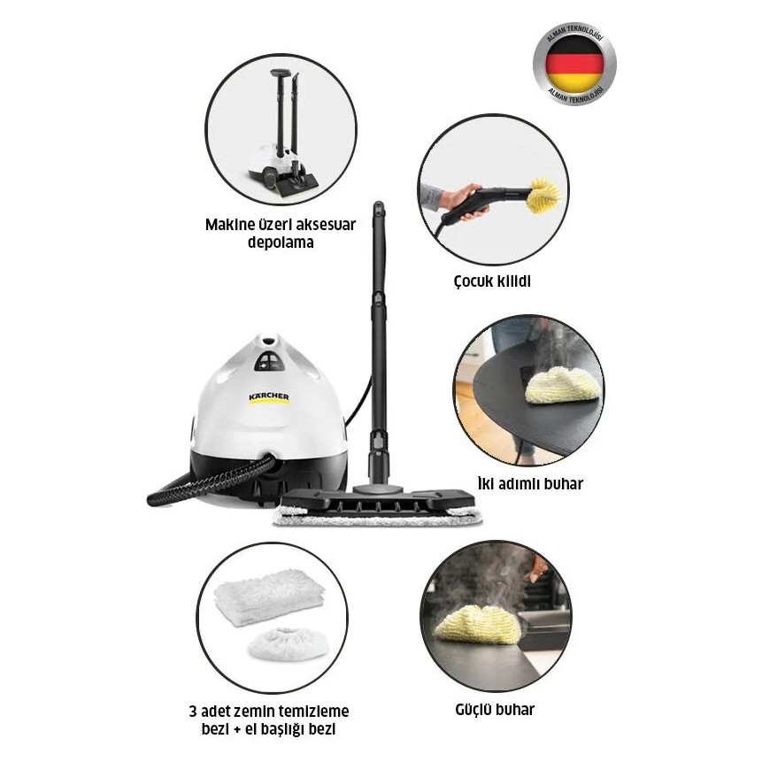 Karcher Kst 2 Buharlı Temizlik Makinesi 1500W Aksesuar Seti ile Beyaz Renk Yüksek Performans Buharlı Temizlik Makinesi Fiyatı