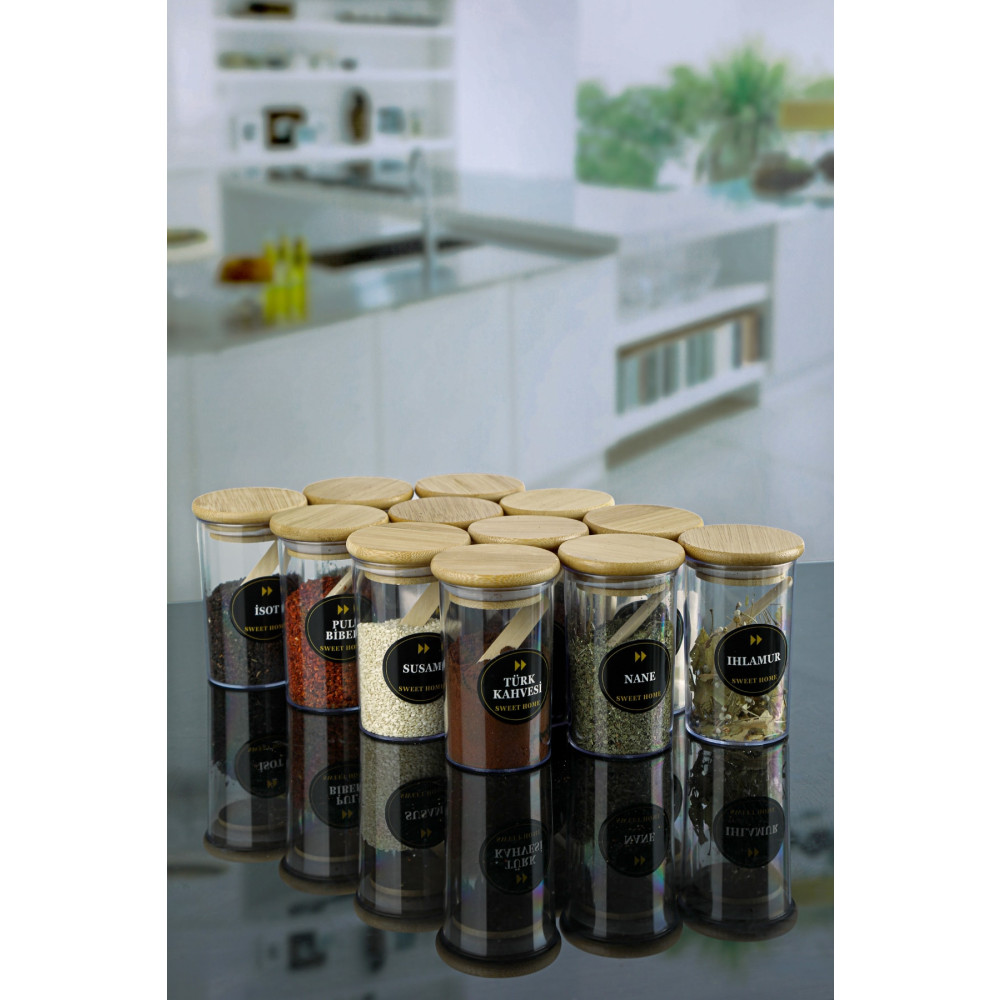 Karçiçeği Home 12 Ad. 250 ml Bambu Kapaklı Kaşıklı Ve Etiketli Baharatlik Seti Baharat Setleri & Baharatlıklar Fiyatı