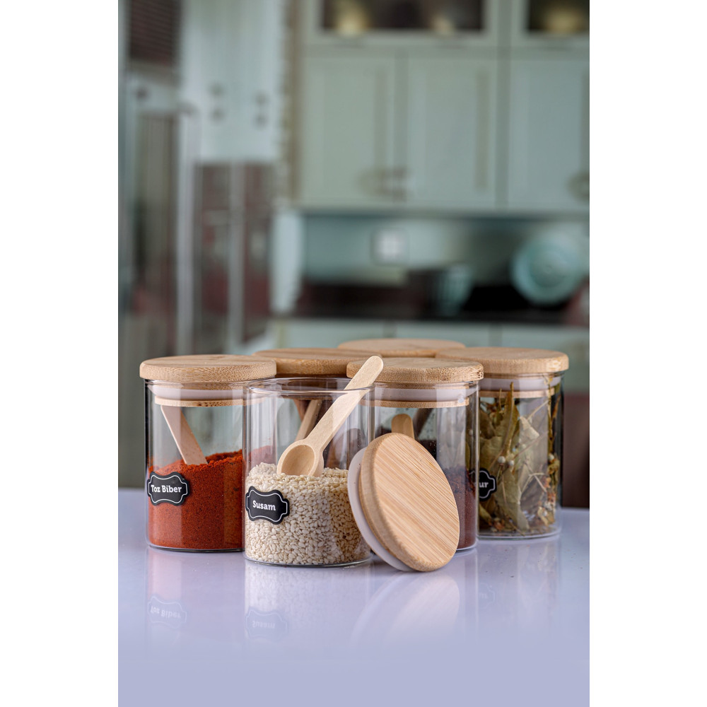 Karçiçeği Home 6lı 200 Ml Bambu Kapaklı Kaşıklı Borosilikat Baharat Takımı Baharat Setleri & Baharatlıklar Fiyatı