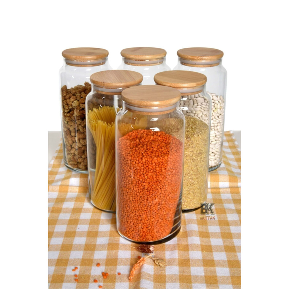 Karçiçeği Home 6lı Vakumlu Bambu Kapaklı Büyük Boy 1300ml Kavanoz Takımı Saklama Kapları Fiyatı