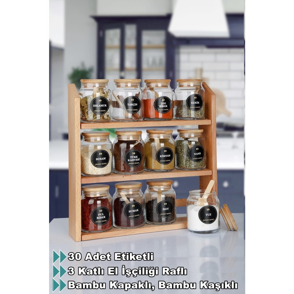 Karçiçeği Home Raflı Lüks Baharatlik Seti 300 Ml 12’li Kaşıklı Ve Etiketli Baharat Setleri & Baharatlıklar Fiyatı