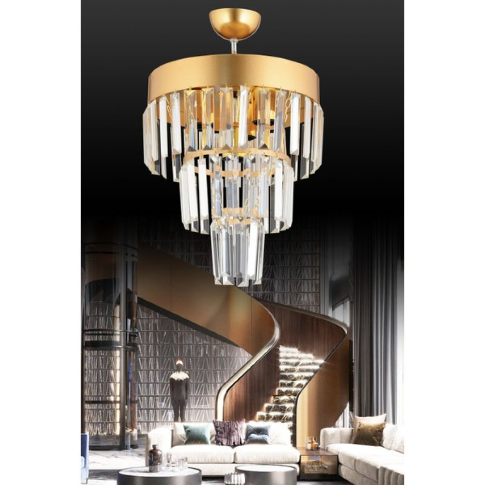 Kardelen Aydınlatma Avize Paris 4'lü Katlı Gold Kristal Taşlı 30'luk Modern Avize Avize Fiyatı