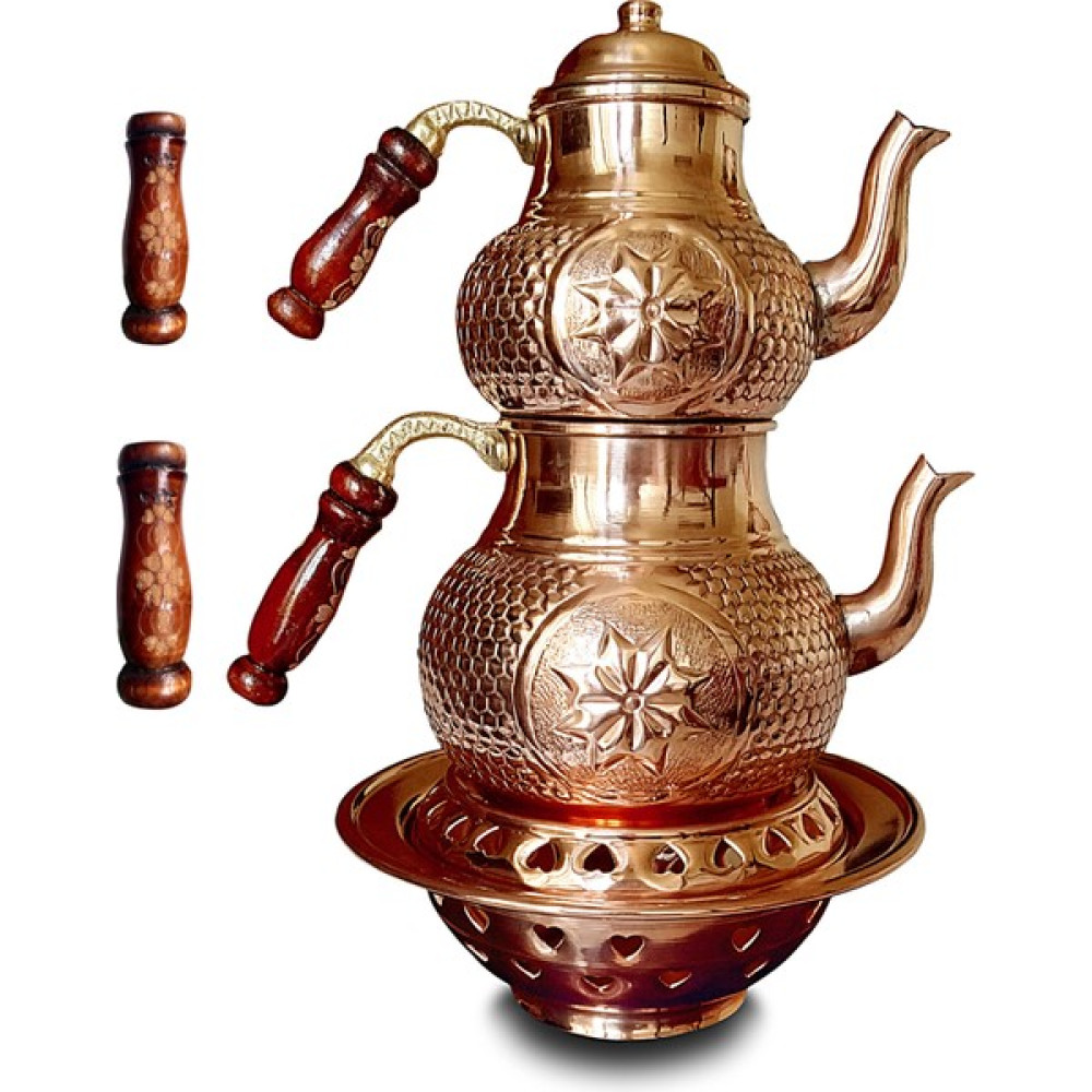 Kardeşler Bakır El Yapımı Yıldız Petek Zımba Ocaklı Bakır Çaydanlık Takımı Çay / Çaydanlık Setleri Fiyatı