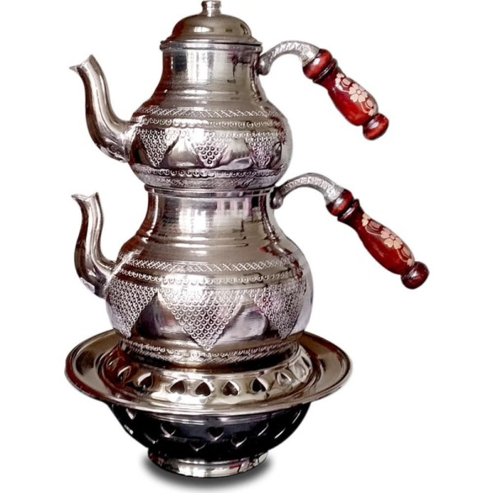 Kardeşler Bakır Gaziantep El Yapımı Üzüm Işlemeli Ocaklı Bakır Çaydanlık Takımı Çay / Çaydanlık Setleri Fiyatı