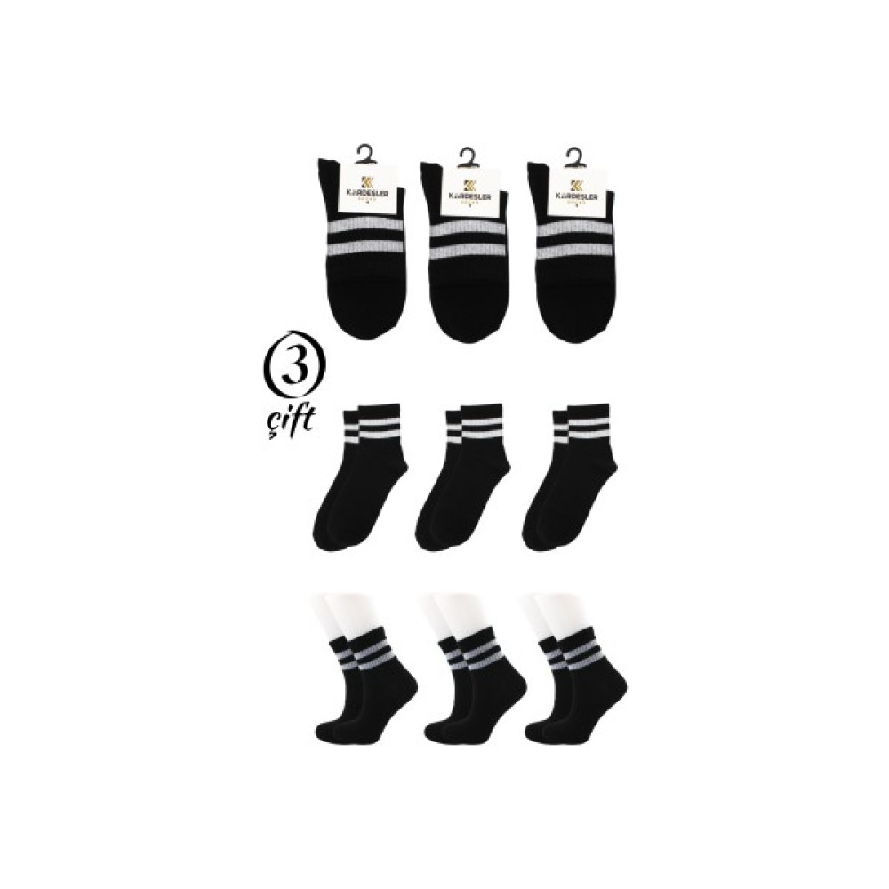 Kardeşler Çorap Beyaz Çizgili Siyah Tenis Çorap Kolej 3'lü Paket Çorap (Outdoor) Fiyatı