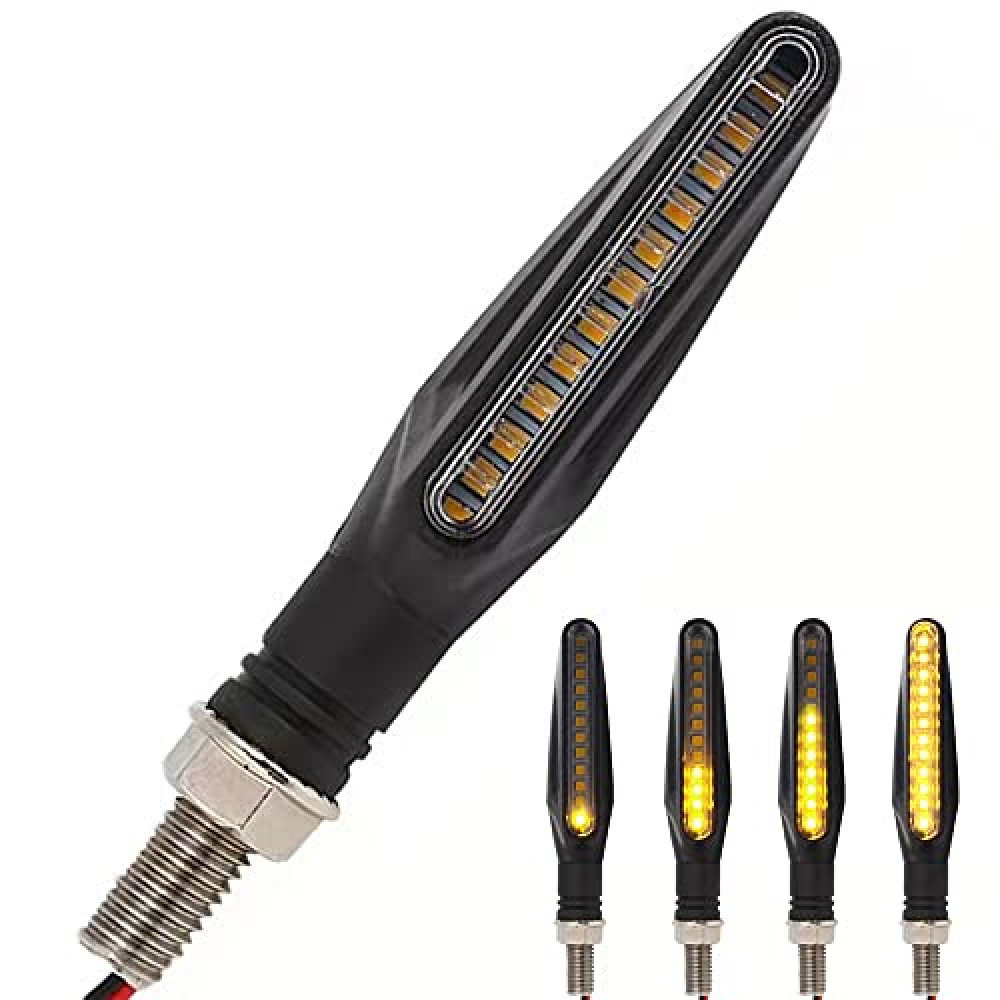 Kardne 4 Pcs Motorcycle LED Turn Signals, Front + Rear Blinkers Indicator Turn Signal Amber Flowing Sequential Universal Lamp, 12V Motorcycle Turn Signal Light
