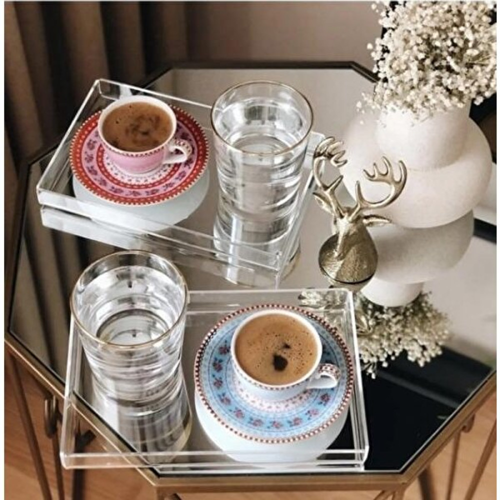 Kare Kahve Çay Sunumluk Dekoratif Pleksi Şeffaf Tepsi Servis Tepsisi Fiyatı