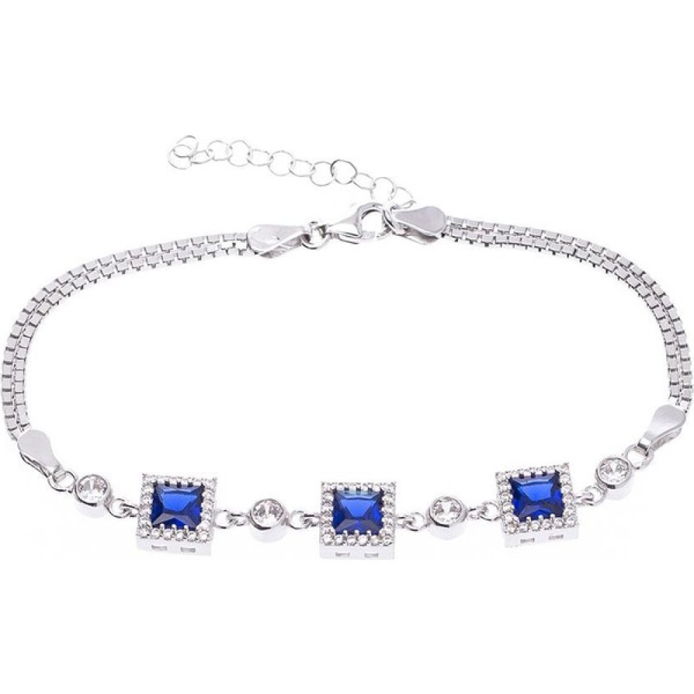 Kare Model 5 mm Lacivert Zirkon Taşlı 925 Ayar Gümüş Kadın Bileklik - 18+3 CM - Lacivert - Beyaz Saat ve Bileklik Aksesuarı Fiyatı